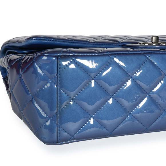 Chanel Blue Patent Leather Quilted Maxi Classic Double Flap Bag - Picture 7 of 9